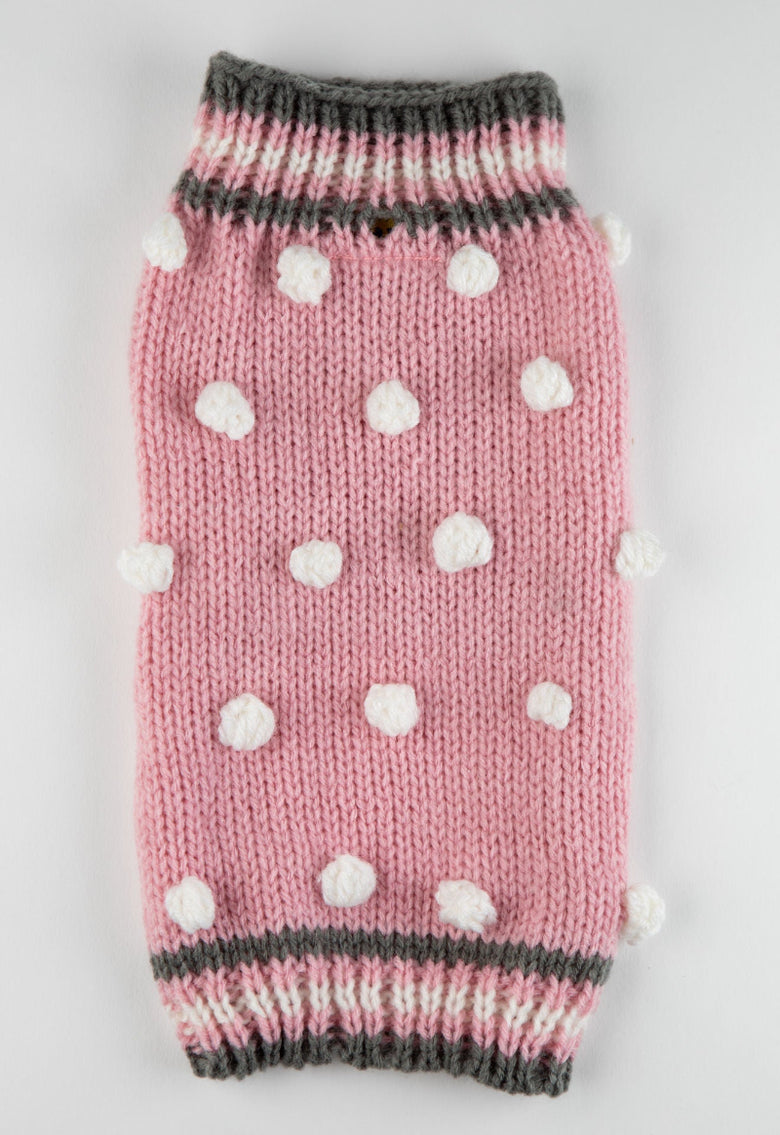 Pink Bobble Chunky Cable Knit Warm Pink/Grey Pet Sweater with matching Hat
