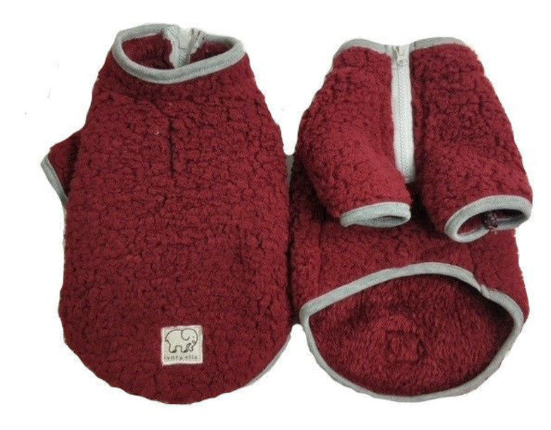 Ivory Ella Half-Zip Sherpa Fleece Warm Pet Pullover/ Sweater - Cranberry