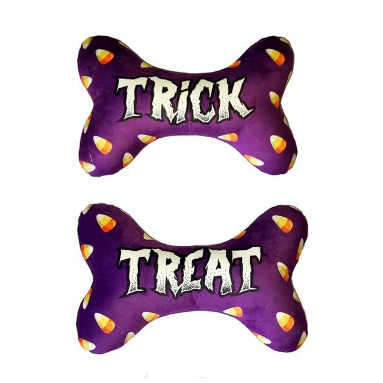 Halloween Trick or Treat Plush Squeaky Purple Bone Dog Toy - 2 Sizes