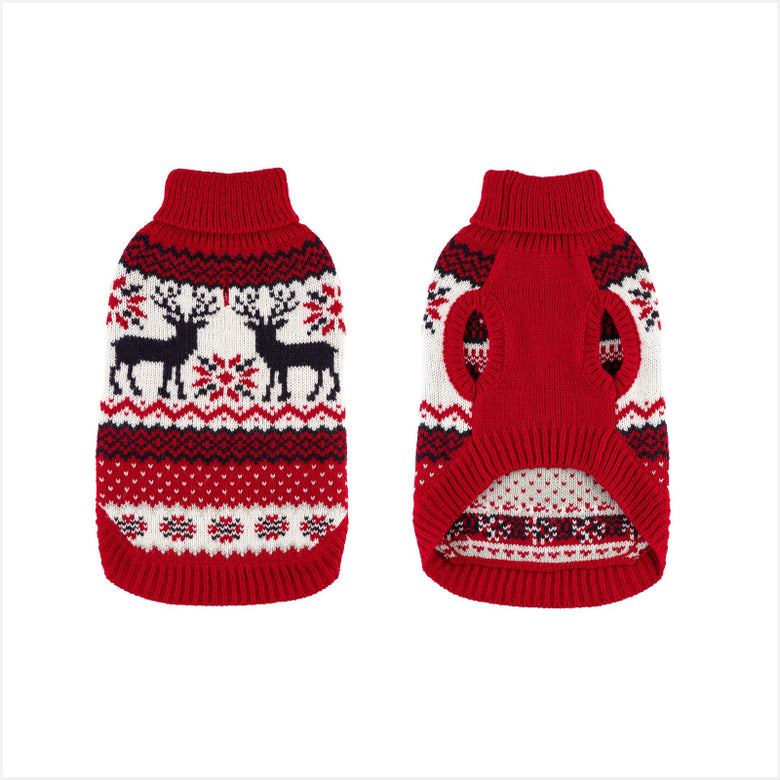 FairIsle Red/Navy Winter Holiday Warm Turtleneck Dog Sweater