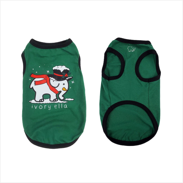 Ivory Ella Christmas Holiday Snow Elephant Scarf Green Dog Tank