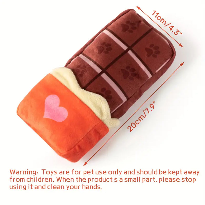 TM - PETTEEPOE dog toys Choco-late Shaped Paw Print Candy Bar Plush Heart Interactive Dog Toy