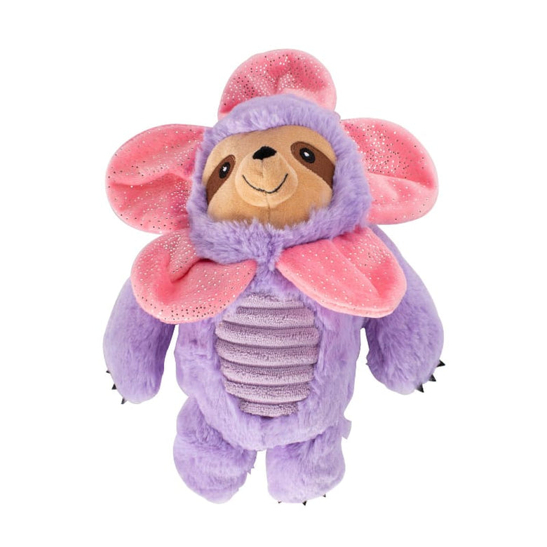 Petshop by Fringe Studio dog toys "I'll Grow On You" Pink Flower Purple Sloth Plush Dog Toy