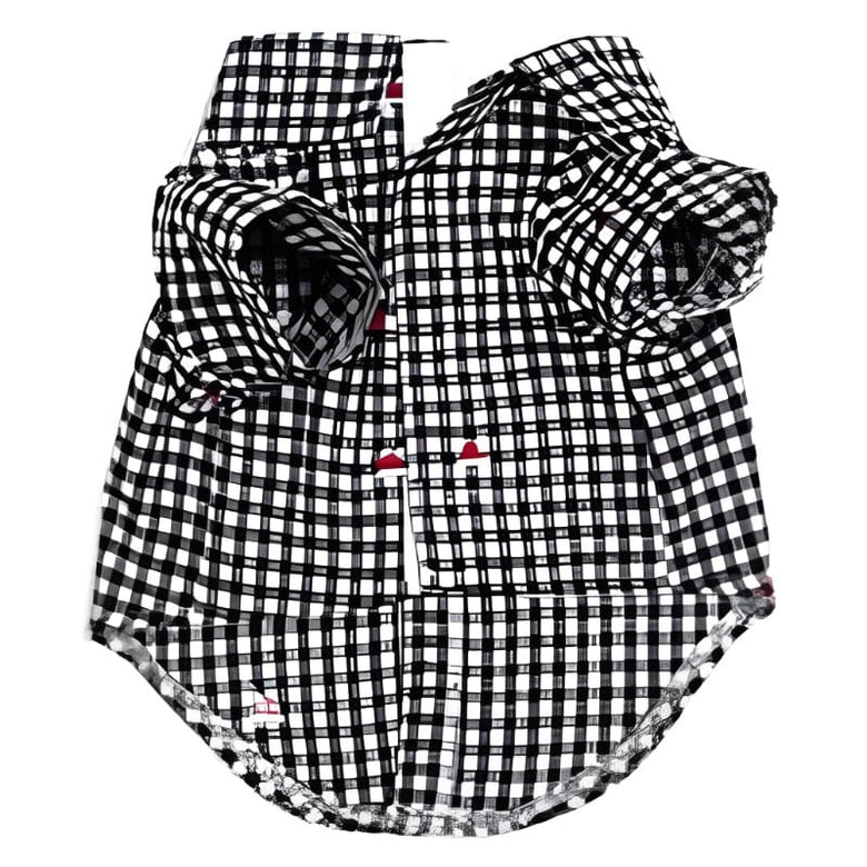 The Worthy Dog CollardShirts XL Check Black & White Holiday Santa Hats Collared Dog Shirt