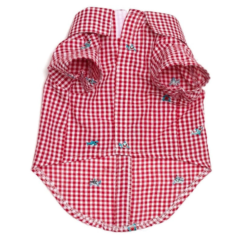 The Worthy Dog CollardShirts Red Gingham Shark Chomp Collared Dog Shirt