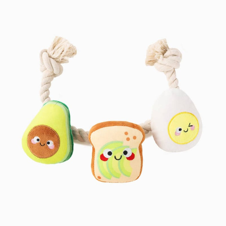 Hugsmart Products Inc dog toys Avocado Collection Toast and Egg Rope Plush Dog Toy