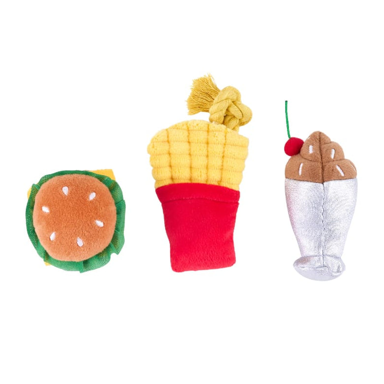 ZippyPaws dog toys Fast Foods Miniz Plush Dog Toy Set - 3 Pack