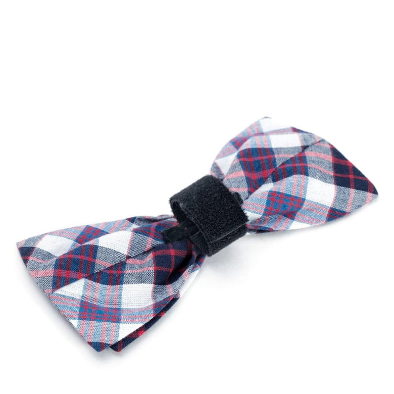 The Worthy Dog Bow Ties Madras Plaid Navy Red White Bow Tie Pet Collar Attachment - 2 Sizes