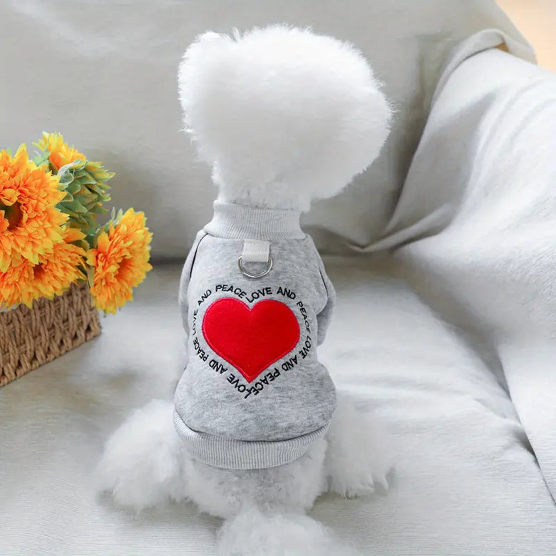 TM - MILK TREASURE PET CLOTHING Dog Apparel Love and Peace Heart Shaped Grey Pullover Dog Sweatshirt