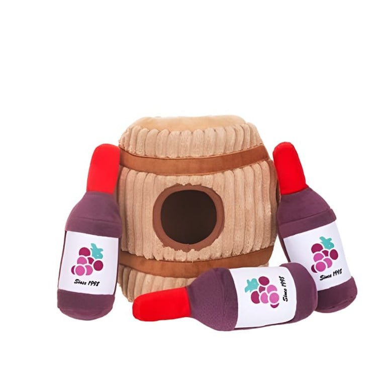 HugSmart Pet dog toys Food Party Wine Barrel Interactive Burrow Plush Dog Toy Set - 4 Pc