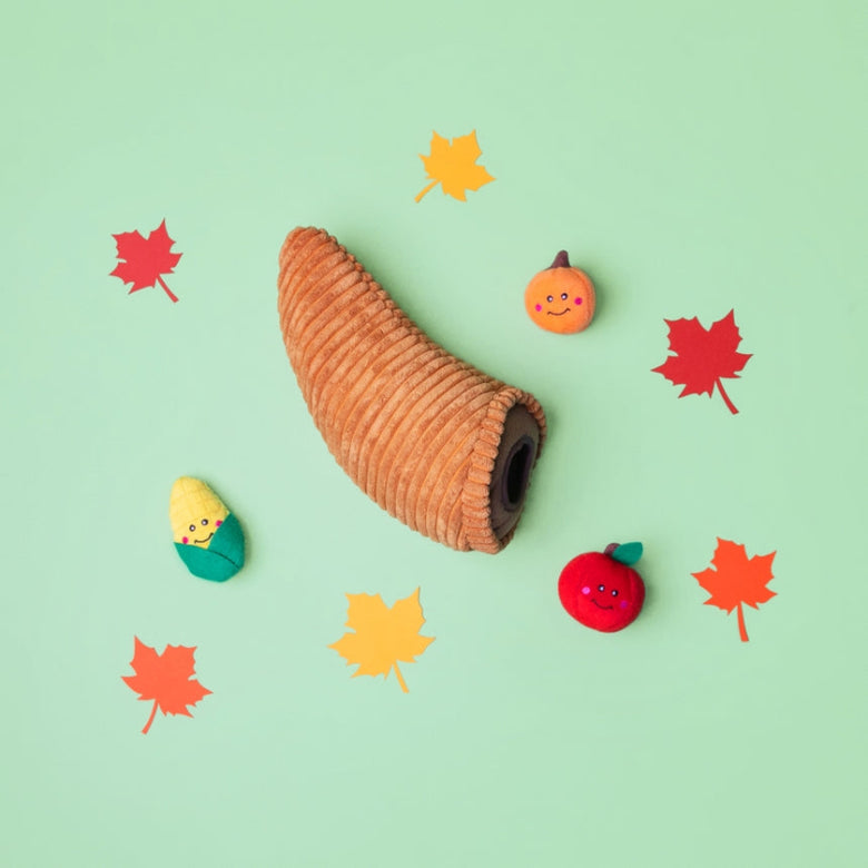 Fall Season Cornucopia Burrow Interactive Dog Toy Set - 4 Pc