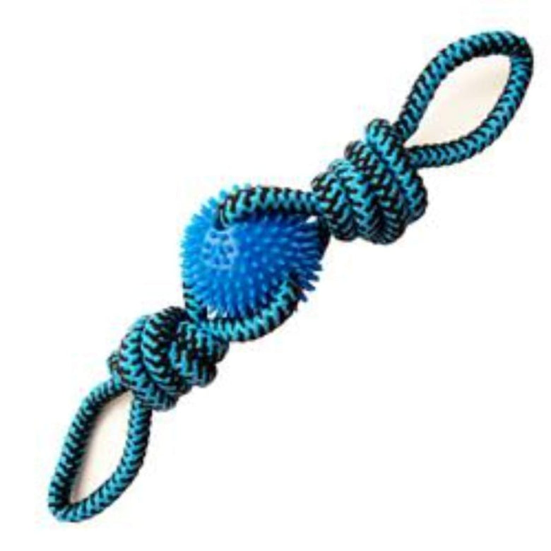 SnugArooz dog toys Blue Spikey Beast Ball Rope Tug Dog Toy - 24"