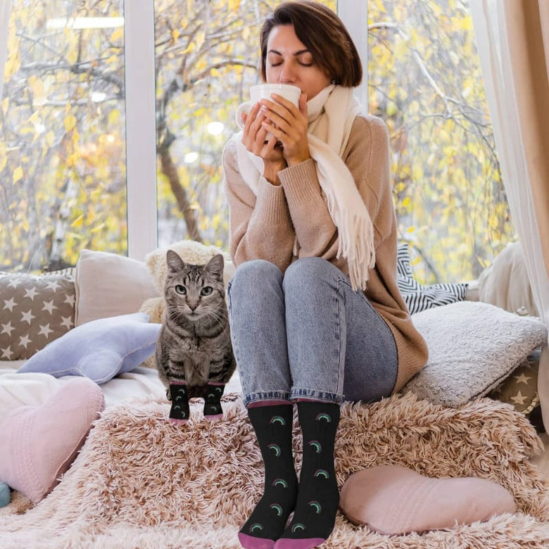 Extreme Fit Wholesale Pet Socks Rainbow Black / Pink Matching Pet & Owner Fun Socks - One Size Fits Most