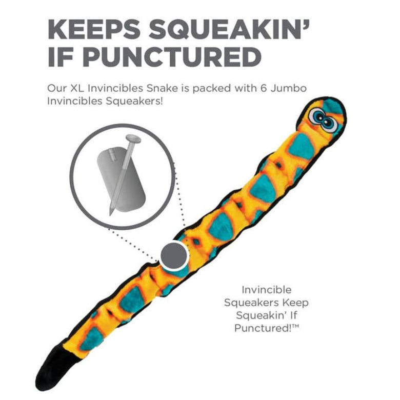 Outward Hound dog toys Invincibles Snake Orange Durable Plush Squeak Dog Toy - XL