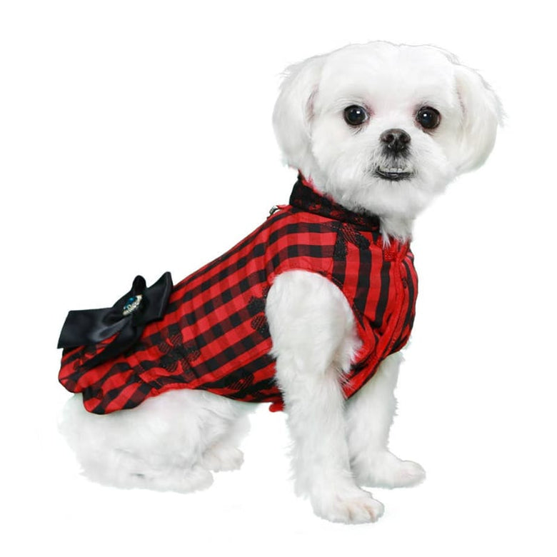 Pooch Outfitters Jackets-Coats Holiday Blk/Red Stripe Blk Satin Bow & Bling Adornment Gabriella City Dog Harness Coat