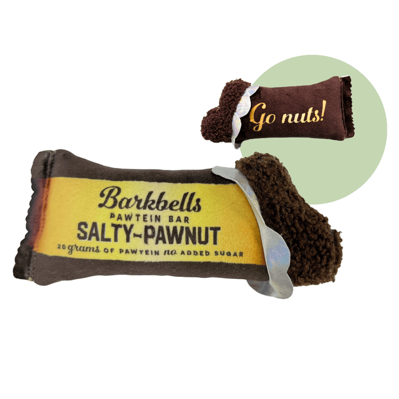 Haute Diggity Dog Dog Toys Barkbells Pawtein Bar Plush Squeak Dog Toy