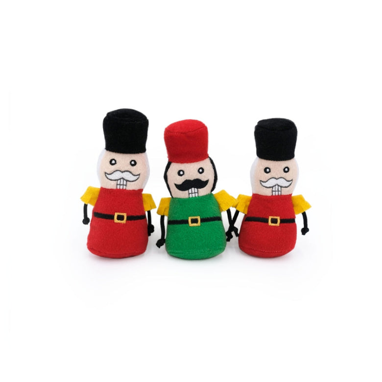 Holiday Miniz Christmas Nutcrackers Plush Squeak Dog Toy Set - 3pc