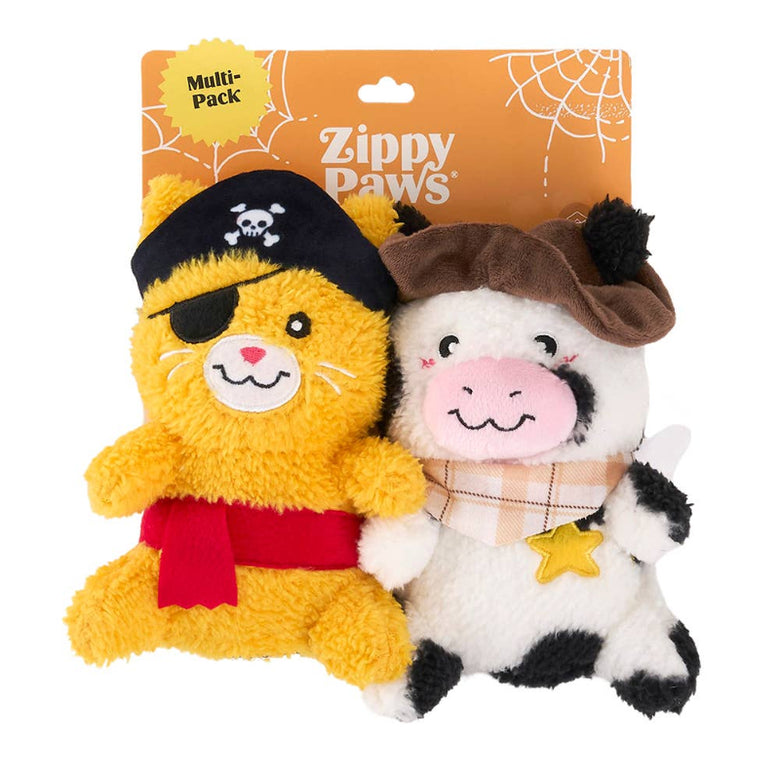 Halloween Cheeky Chumz Jr Pirate Cat & Cow Cowboy Plush Dog Toy Set - 2 Pk
