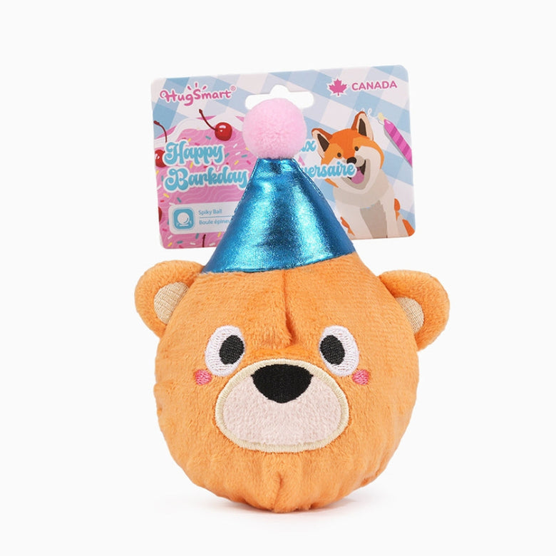 Yappy Birthday Party Teddy Bear Ball Plush Squeaky Dog Toy
