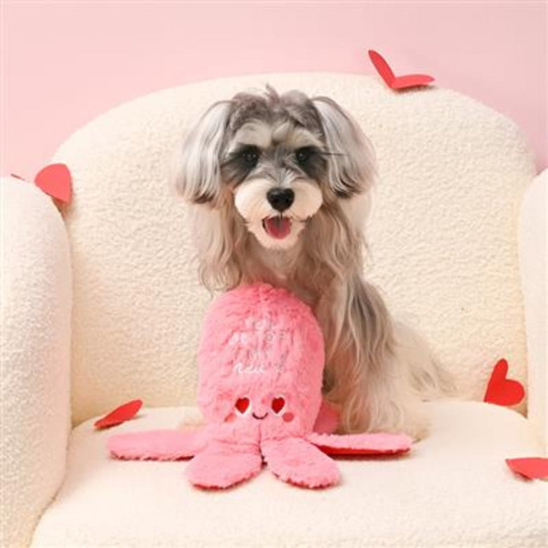 Hugsmart Products Inc dog toys Woof Love You Octopi My Heart Plush Squeak Dog Toy