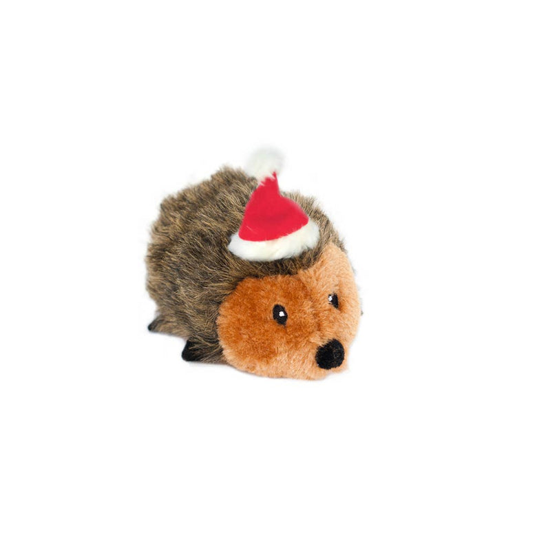 Christmas Holiday Hedgehog Plush Squeaky Dog Toy - 2 Sizes