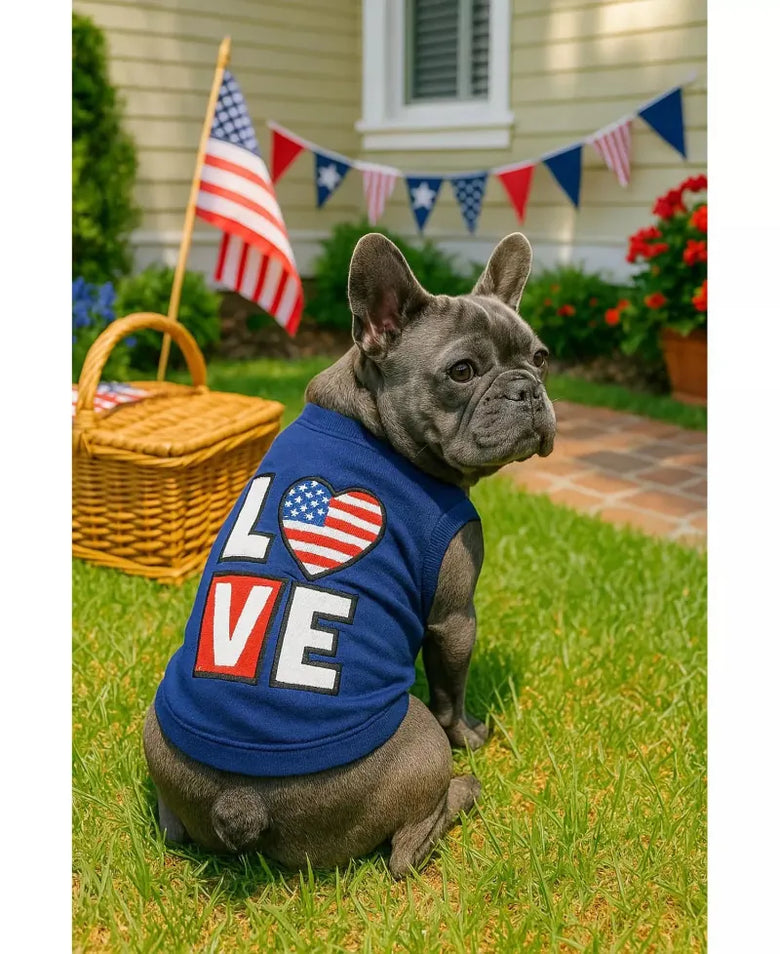 Parisian Pet Tee's LOVE USA Patriotic Red White Blue Dog Tee