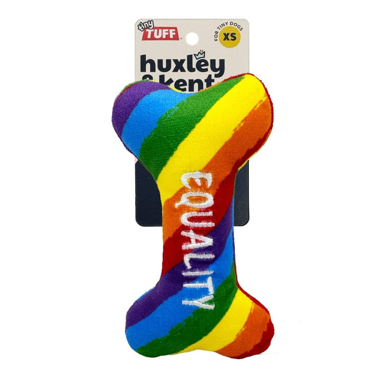 Huxley & Kent Dog Toys Tiny Tuff Equality Rainbow Plush Squeak Bone Dog Toy