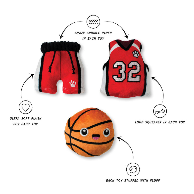 Basket-pawler Sports Fun Basketball Plush Squeaky Dog Toy Set - 3 Pc