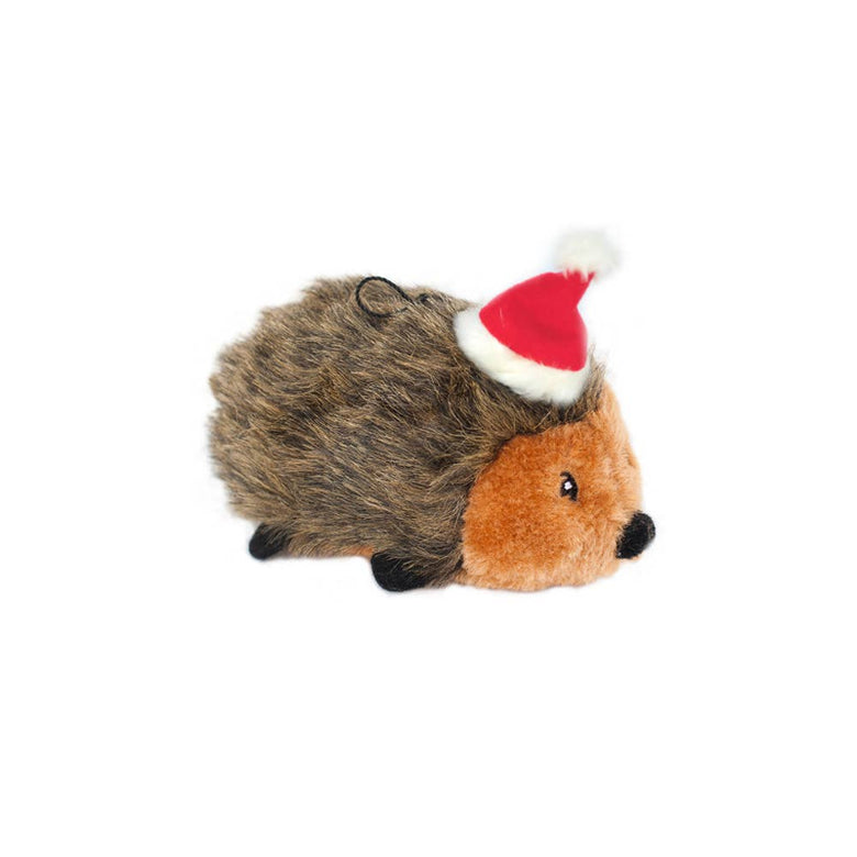 Christmas Holiday Hedgehog Plush Squeaky Dog Toy - 2 Sizes