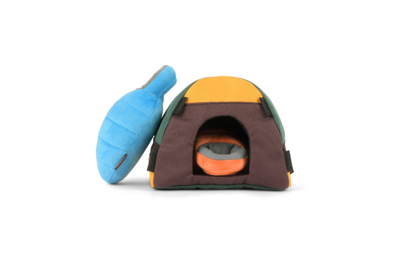 Camp Corbin Trailblazing Tent Interactive Burrow Plush Squeaky Dog Toy Set - 3 Pc