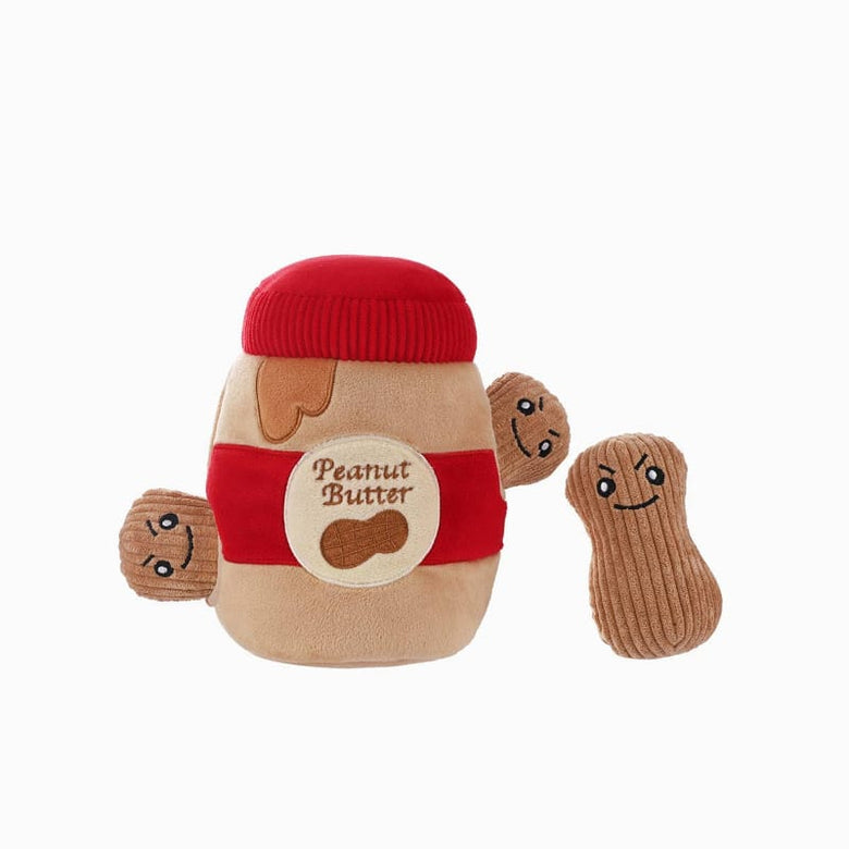 Hugsmart Products Inc Dog Toys Food Party Peanut Butter Jar-Interactive Plush Squeak Dog Toy Set - 4 Pc