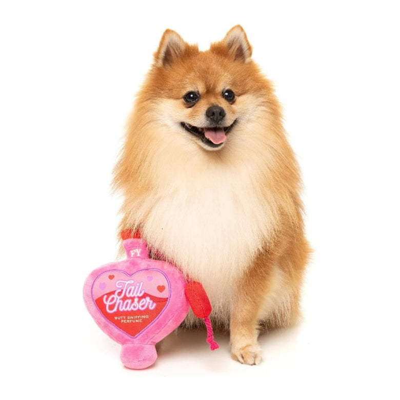 FuzzYard dog toys Tail Chaser Pink Perfume Plush Squeak Dog Toy