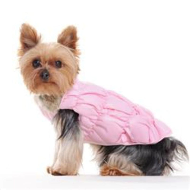 Dogo Pet Fashions Jackets Ruched Bubble Pink Faux Fur Collar Dog Jacket