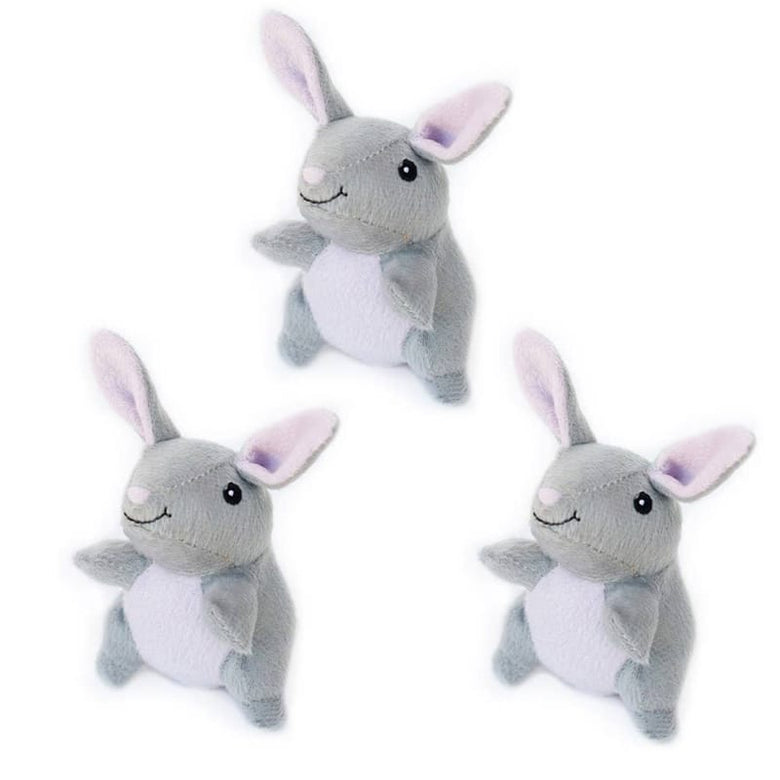 ZippyPaws dog toys Grey Bunnies Miniz Plush Squeaky Dog Toy Set - 3 Pk