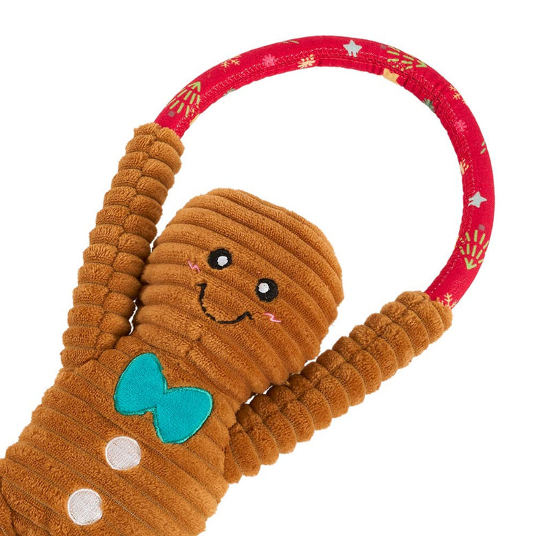 Christmas Holiday RopeTugz Gingerbread Man Plush Squeaky Tug Dog Toy
