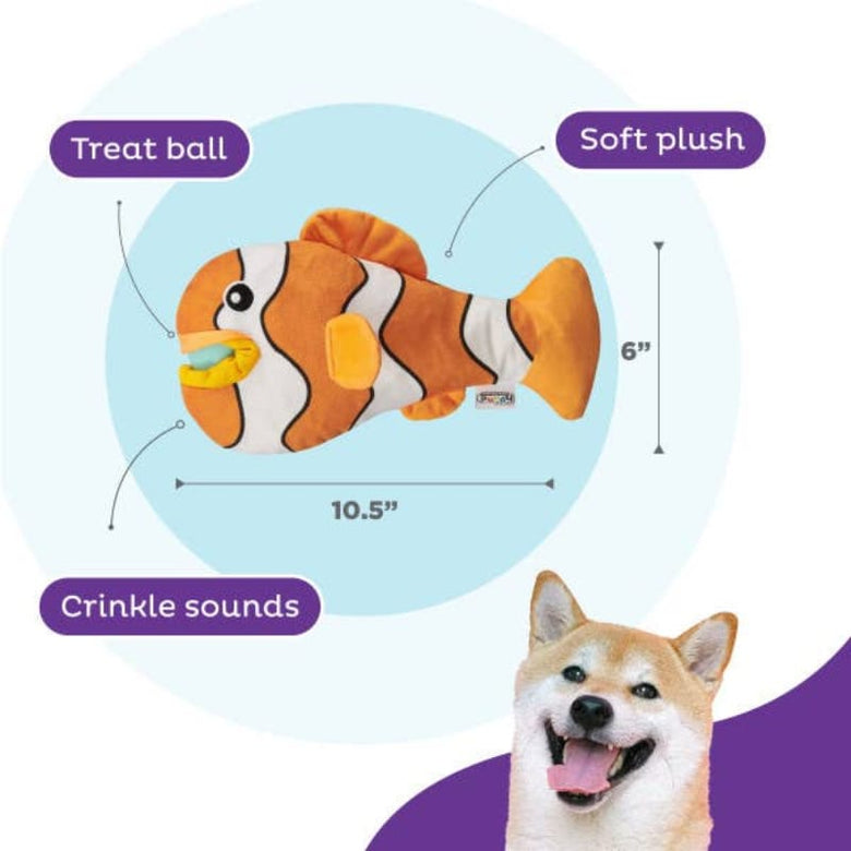 Outward Hound dog toys Big Mouthz Plush Clown Fish Orange Interactive Puzzle Dog Toy