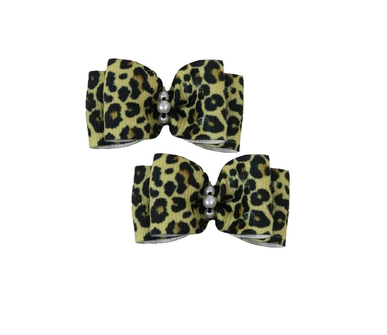Barker's Bowtique Hair Bows Leopard Canine Hair Bows on French Clips - 2 bows per card