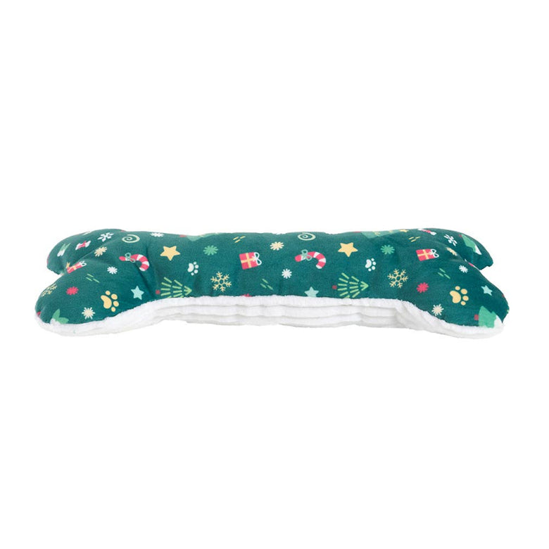 Holiday Jigglerz Green Christmas Patterned Bone Plush Squeaky Dog Toy