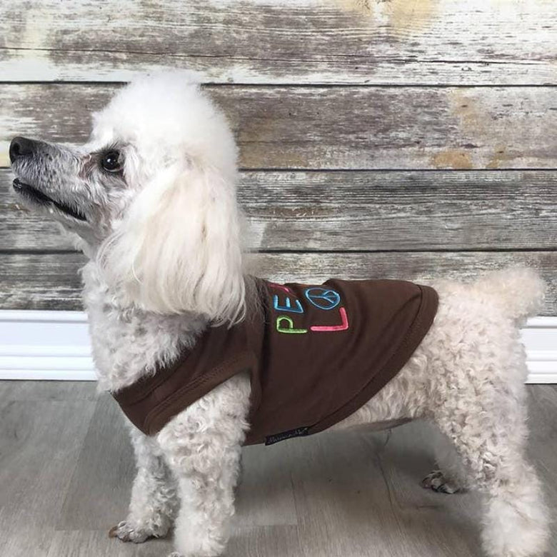 Parisian Pet® Tee's Peace Love Milky Brown Embroidered Dog T Shirt