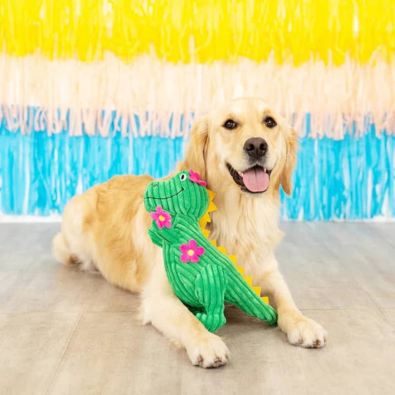 Pet Shop by Fringe Studio dog toys Thorny But Cute T Rex with Spring Flowers Plush Squeak Dog Toy