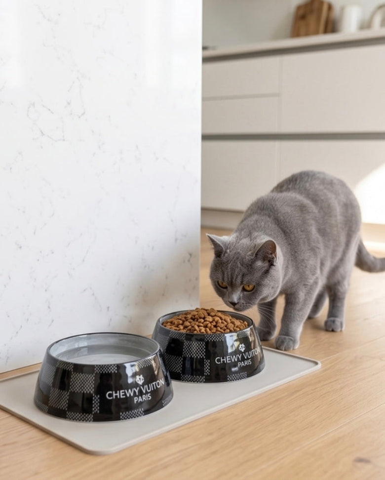 Black Checker Chewy Stylish Pet Bowl - Size Medium