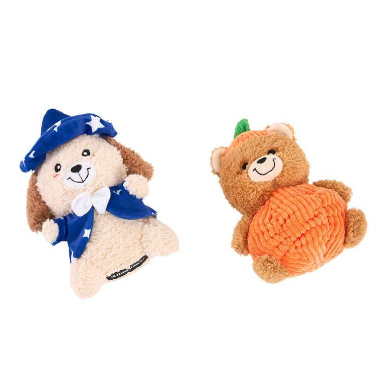 Halloween Cheeky Chumz Jr Pumpkin Bear & Dog Wizard Plush Dog Toy Set - 2 Pk