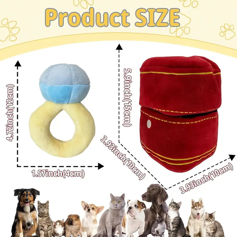 TM - SH Pet dog toys Luxury Inspired Fun Ring in Plush Red Ring Box Interactive Dog Toy