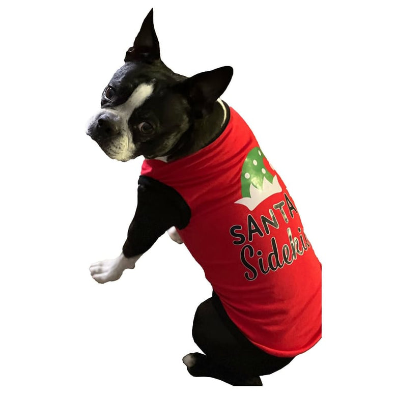 Barker's Bowtique Tee's Santa's Sidekick Christmas Holiday Red Pet Tank