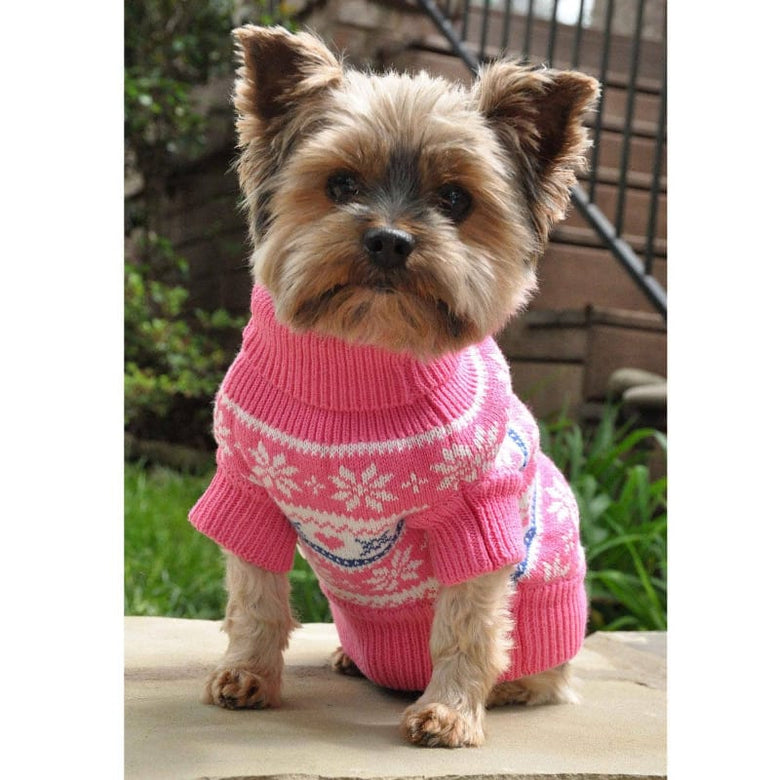 Doggie Design SWEATERS Snowflake and Hearts Pink Combed Cotton Dog Sweater
