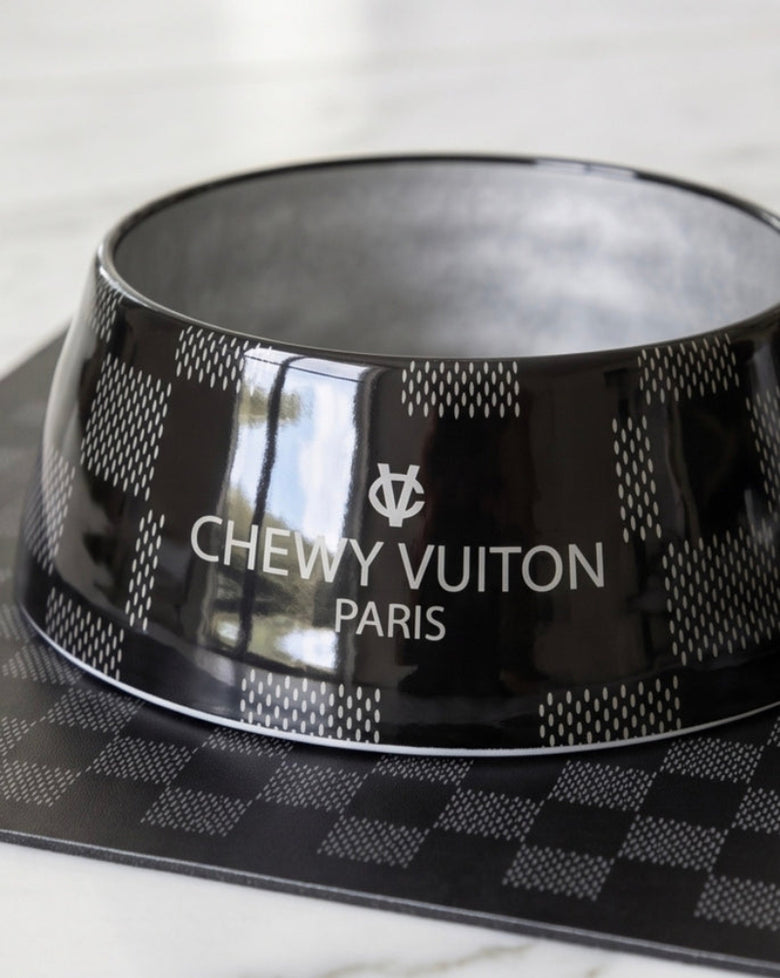 Black Checker Chewy Stylish Pet Bowl - Size Medium