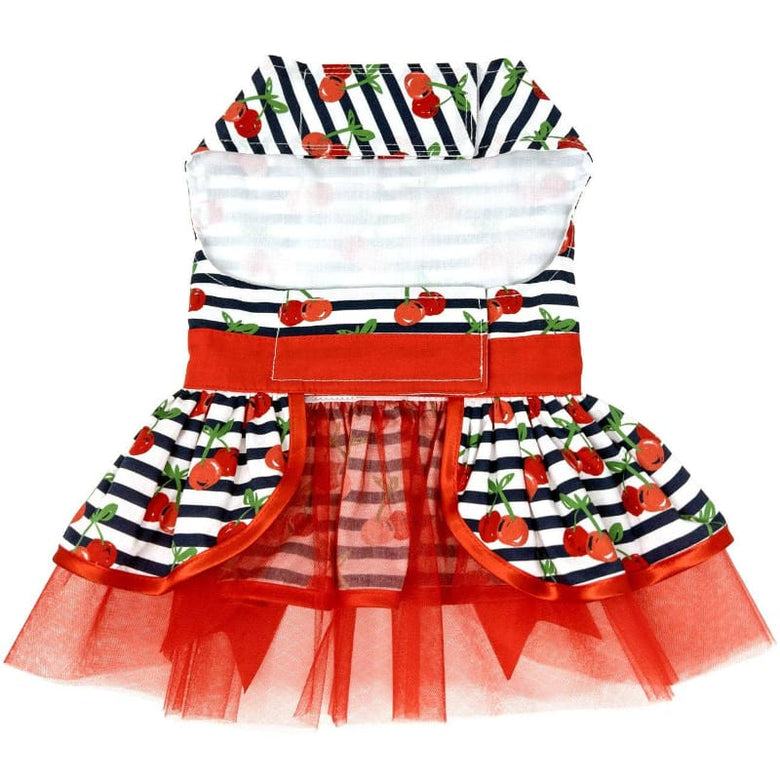Doggie Design Dog Apparel Red Cherry Stripe Dog Harness Dress & Matching Leash