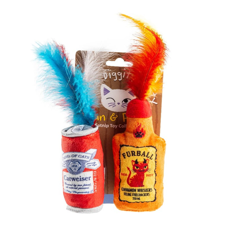 Haute Diggity Dog Cat Toys Furball + Catweiser Plush Cat Toy Set - 2 Pack