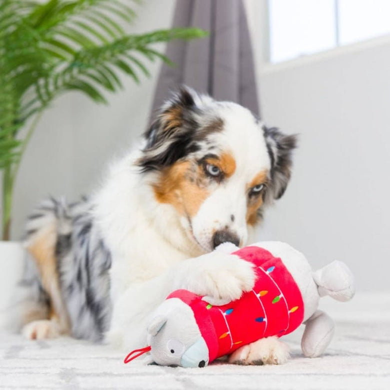 Huxley & Kent Dog Toys Deck The Bear Christmas Holiday Plush Squeaky Dog Toy- 2 Sizes