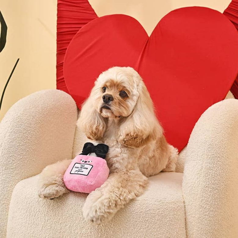 Hugsmart Products Inc Dog Toys Makeup Collection Tail Chaser Perfume Plush Squeak Dog Toy